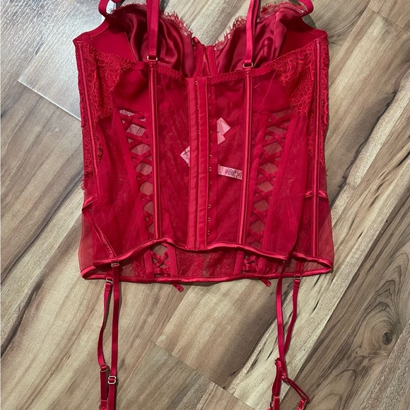 NWT Victoria's Secret lipstick red lace Wicked unlined lace-up corset top XXL - Picture 4 of 8